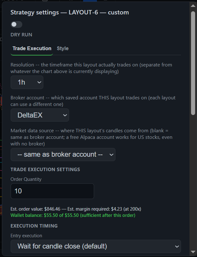 TrendRelay strategy execution settings